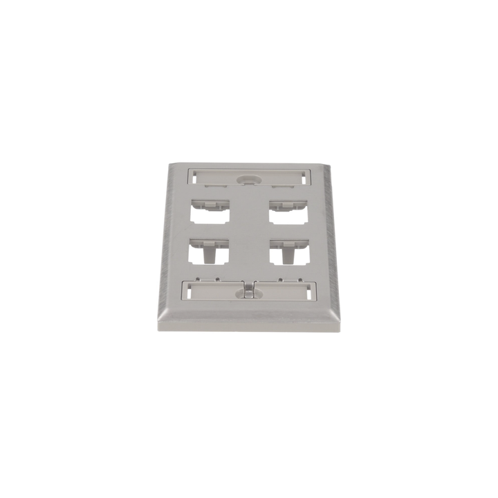 Placa de Pared Vertical, de Acero Inoxidable, Salida Para 4 Puertos Mini-Com, Con Espacios Para Etiquetas