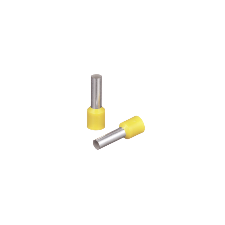 Ferrúl de cobre DIN Amarillo para Cable 10 AWG con largo 12 mm.  Paquete de 100 Piezas