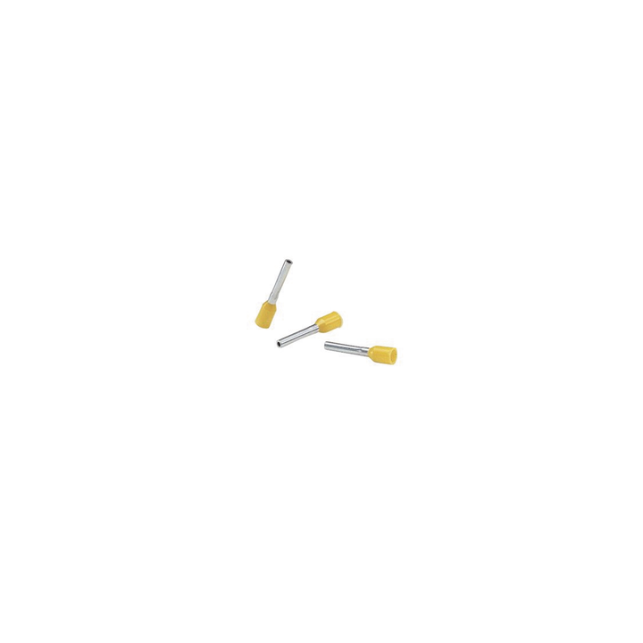 Ferrúl de cobre DIN Amarillo para Cable 10 AWG con largo 12 mm.  Paquete de 100 Piezas