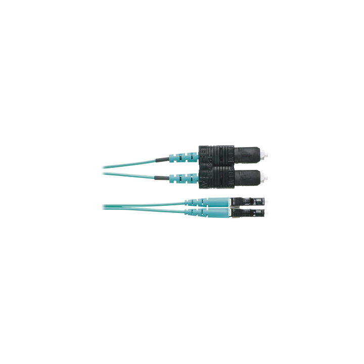 Jumper de Fibra Optica Multimodo 50/125 OM4, LC-SC Duplex, OFNR (Riser), Color Aqua, 1 Metro (3.28 Pies)