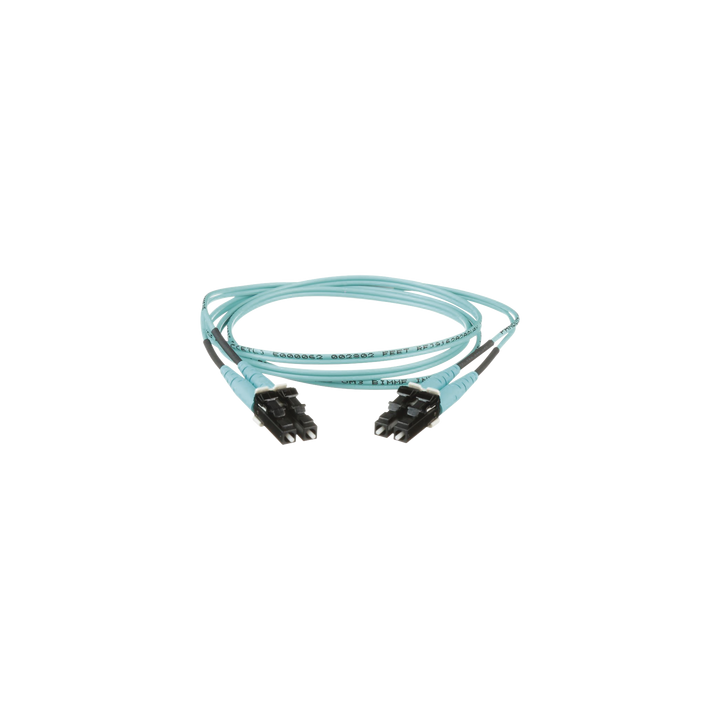 Jumper de Fibra Optica Multimodo 50/125 OM3, LC-LC Duplex, OFNR (Riser), Color Aqua, 1 Metro (3.28 Pies)