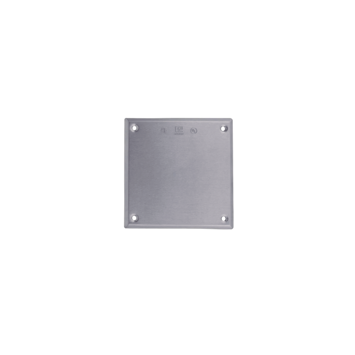 Tapa cuadrada ciega de aluminio para caja cuadrada.