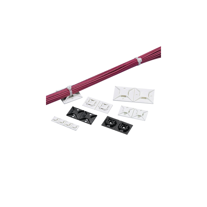Montaje-Sujetador Para Cable de 4 Vías, con Adhesivo, 25.4 x 25.4mm (1in x 1in), Color Blanco, Uso en Interior, 1 pieza
