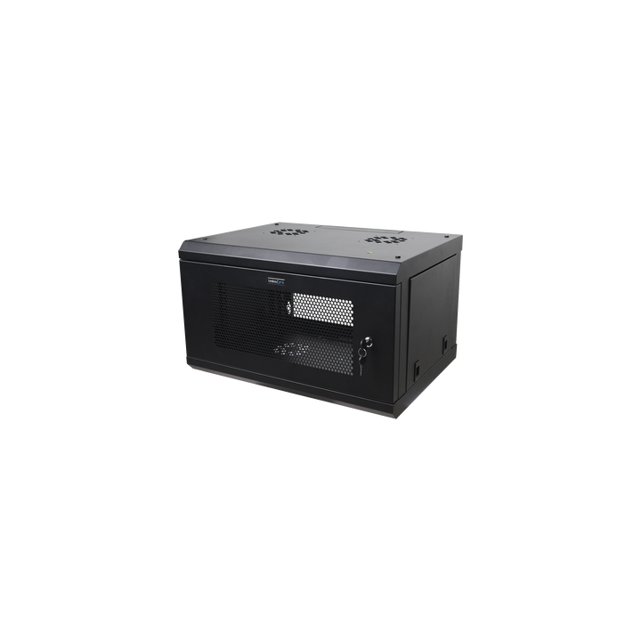 Gabinete de Pared de 6U con Puerta Perforada, 455 mm de Profundidad Total, Rack de 19'', Acero Reforzado Color Negro