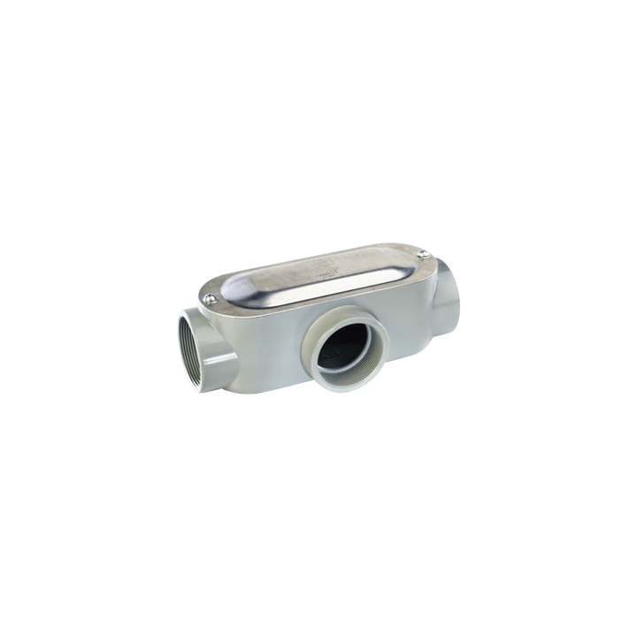 Caja oval roscada tipo T de 1 1/2" (38.1 mm) incluye tapa y tornillos.