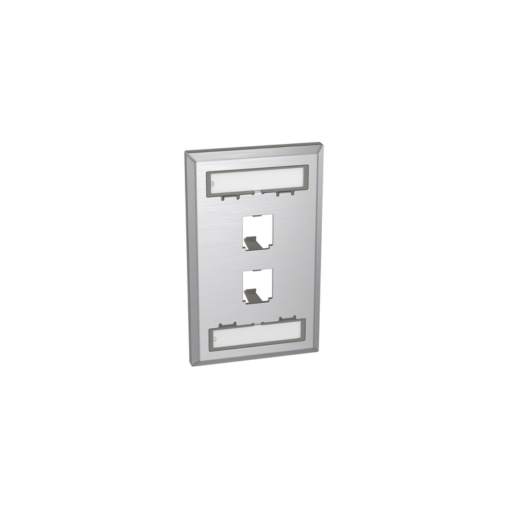 Placa de Pared Vertical, de Acero Inoxidable, Salida Para 2 Puertos Mini-Com, Con Espacios Para Etiquetas