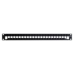 Patch Panel TERA-MAX Blindado de 24 Puertos, Modular (Vacío), Plano, Color Negro, 1UR