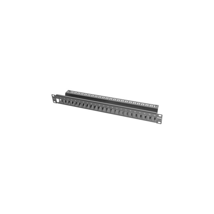 Patch Panel TERA-MAX Blindado de 24 Puertos, Modular (Vacío), Plano, Color Negro, 1UR