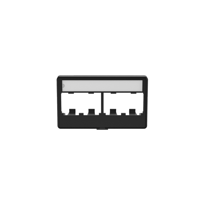 Placa de Mobiliario Modular Estándar, Salidas Para 4 Puertos Mini-Com, Con Espacio Para Etiquetas, Color Negro