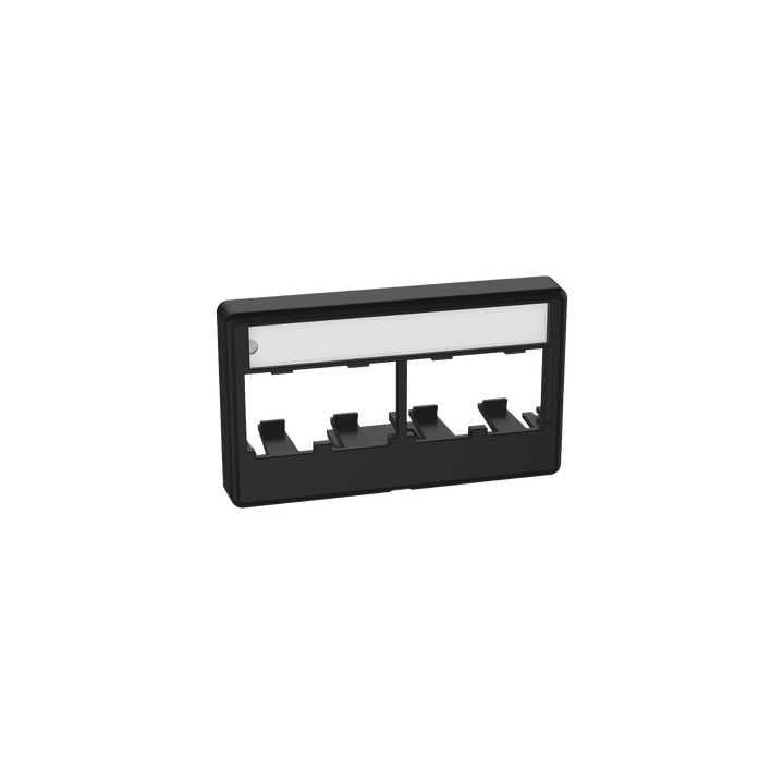 Placa de Mobiliario Modular Estándar, Salidas Para 4 Puertos Mini-Com, Con Espacio Para Etiquetas, Color Negro