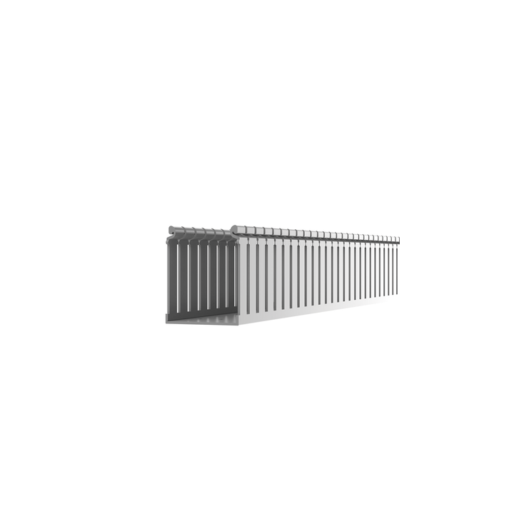 Canaleta Ranurada de PVC con Tapa, Tipo F, 108 mm de Ancho, 104.1 mm de Alto y 2 m de Largo, Color Gris