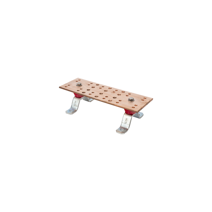 Barra Unión Telecom TMGB / 12 x 4 x 1/4 in / 100% Cobre / 12+24 Orificios / Aisladores Rojos / J-STD-607-A