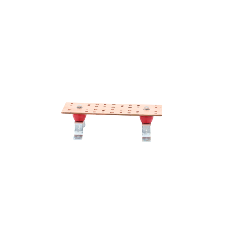 Barra Unión Telecom TMGB / 12 x 4 x 1/4 in / 100% Cobre / 12+24 Orificios / Aisladores Rojos / J-STD-607-A
