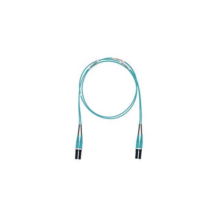 Jumper de Fibra Optica Multimodo 50/125 OM3, LC-LC Duplex, LSZH (Cero Halógenos), Color Aqua, 1 Metro (3.28 Pies)