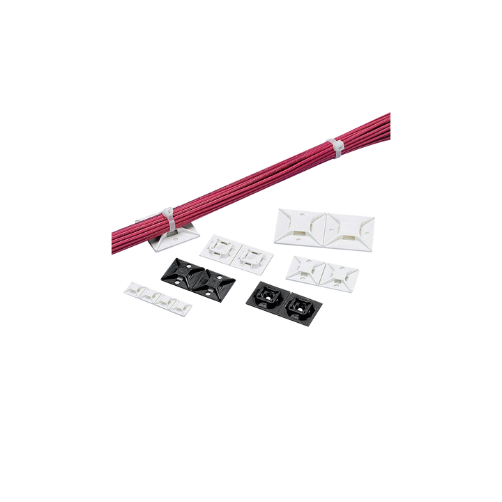 Montaje-Sujetador Para Cable de 4 vías, con Adhesivo Acrilico, 25.4 x 25.4mm (1in x 1in), Color Negro, Uso en