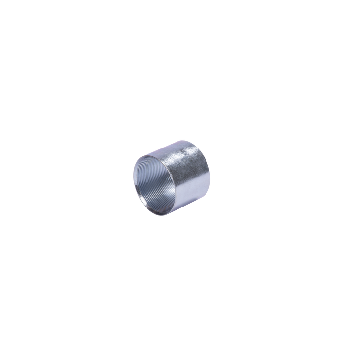 Cople 1 1/2" (38mm) pared gruesa con rosca galvanizado etiqueta amarilla