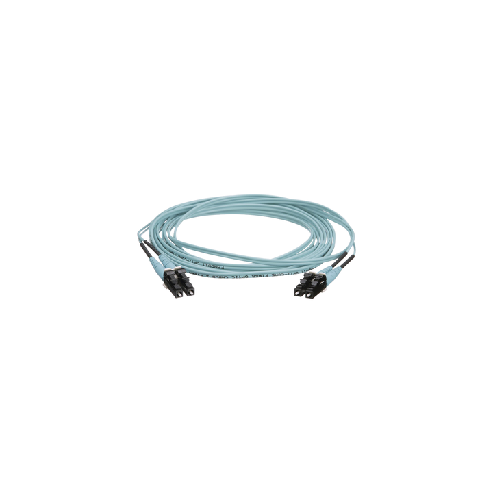 Jumper de Fibra Optica Multimodo 50/125 OM4, LC-LC Duplex, OFNR (Riser), Color Aqua, 20 Metros (65.62 Pies)