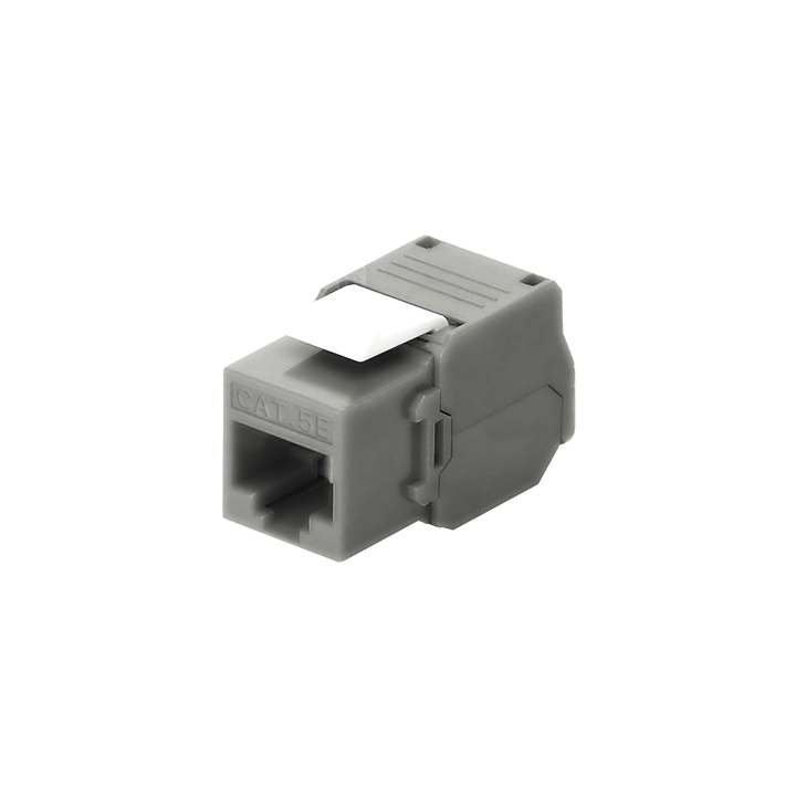 Módulo Jack Keystone Cat5e (Toolless), con Terminación en Ángulo 180 - Color Gris, Compatible con Faceplate y