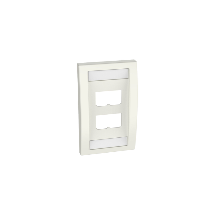 Placa de Pared Vertical Ejecutiva, Salida Para 4 Puertos Mini-Com, Con Espacios Para Etiquetas, Color Blanco Mate