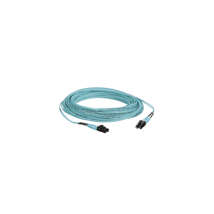 Jumper de Fibra Optica Multimodo 50/125 OM3, LC-LC Duplex, OFNR (Riser), Color Aqua, 15 Metros (49.21 Pies)