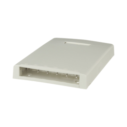 Caja de Montaje en Superficie, con Accesorio para Resguardo de Fibra Óptica, para 6 Módulos Mini-Com, Color Blanco