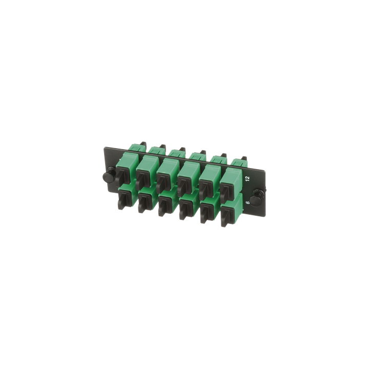 Placa Acopladora de Fibra Optica FAP, Con 12 Conectores SC/APC (12 Fibras), Para Fibra Monomodo OS1/OS2, Color Verde