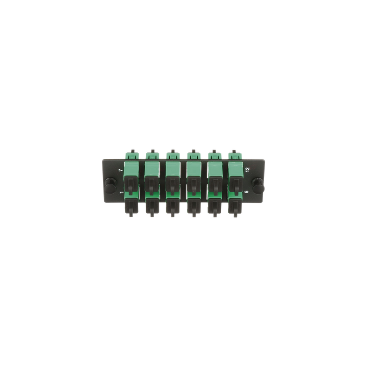 Placa Acopladora de Fibra Optica FAP, Con 12 Conectores SC/APC (12 Fibras), Para Fibra Monomodo OS1/OS2, Color Verde