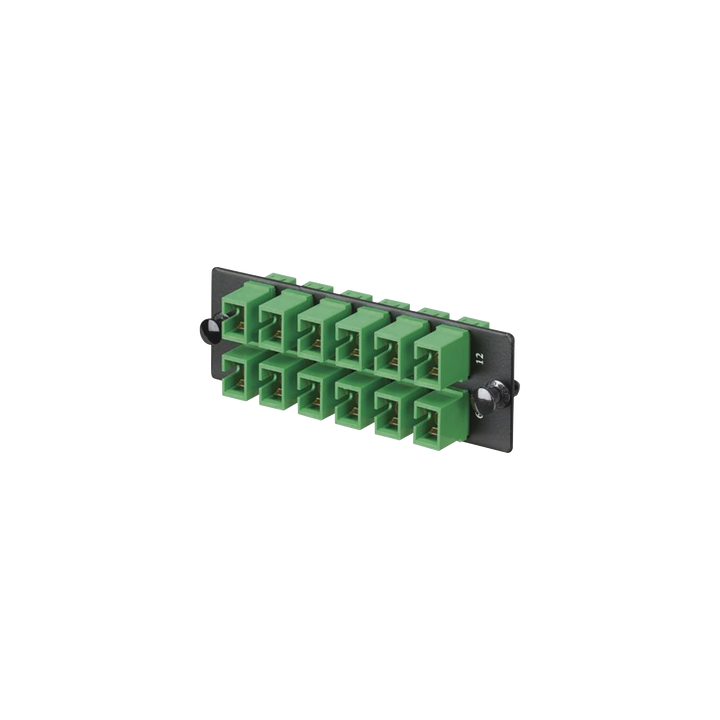 Placa Acopladora de Fibra Optica FAP, Con 12 Conectores SC/APC (12 Fibras), Para Fibra Monomodo OS1/OS2, Color Verde