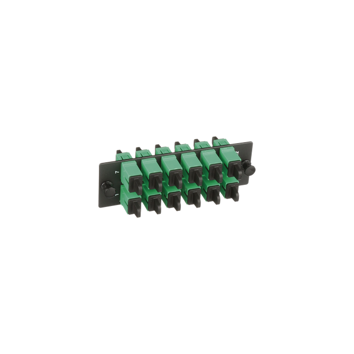 Placa Acopladora de Fibra Optica FAP, Con 12 Conectores SC/APC (12 Fibras), Para Fibra Monomodo OS1/OS2, Color Verde
