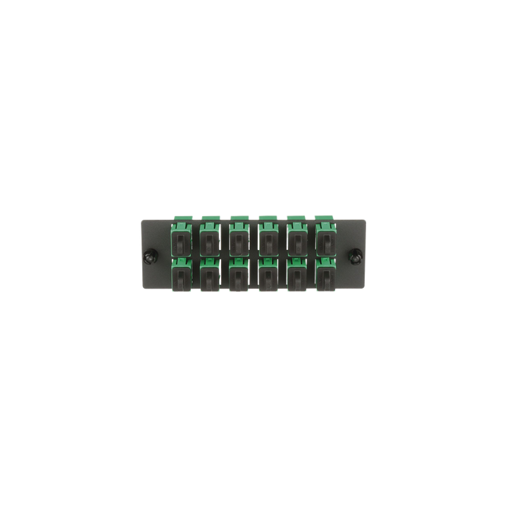 Placa Acopladora de Fibra Optica FAP, Con 12 Conectores SC/APC (12 Fibras), Para Fibra Monomodo OS1/OS2, Color Verde