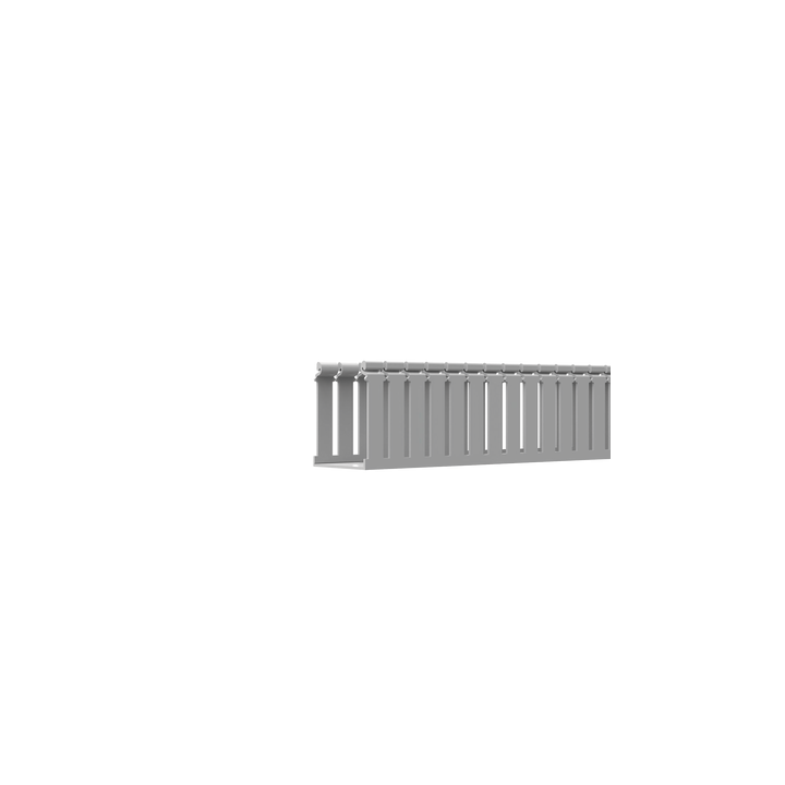 Canaleta Ranurada de PVC con Tapa, Tipo F, 108 mm de Ancho, 79.2 mm de Alto y 2 m de Largo, Color Gris