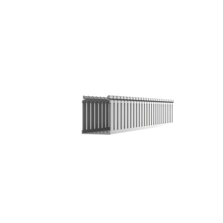 Canaleta Ranurada de PVC con Tapa, Tipo F, 108 mm de Ancho, 79.2 mm de Alto y 2 m de Largo, Color Gris