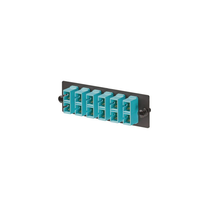 Placa Acopladora de Fibra Optica FAP, Con 6 Conectores SC Duplex (12 Fibras), Para Fibra Multimodo OM3/OM4, Color Aqua