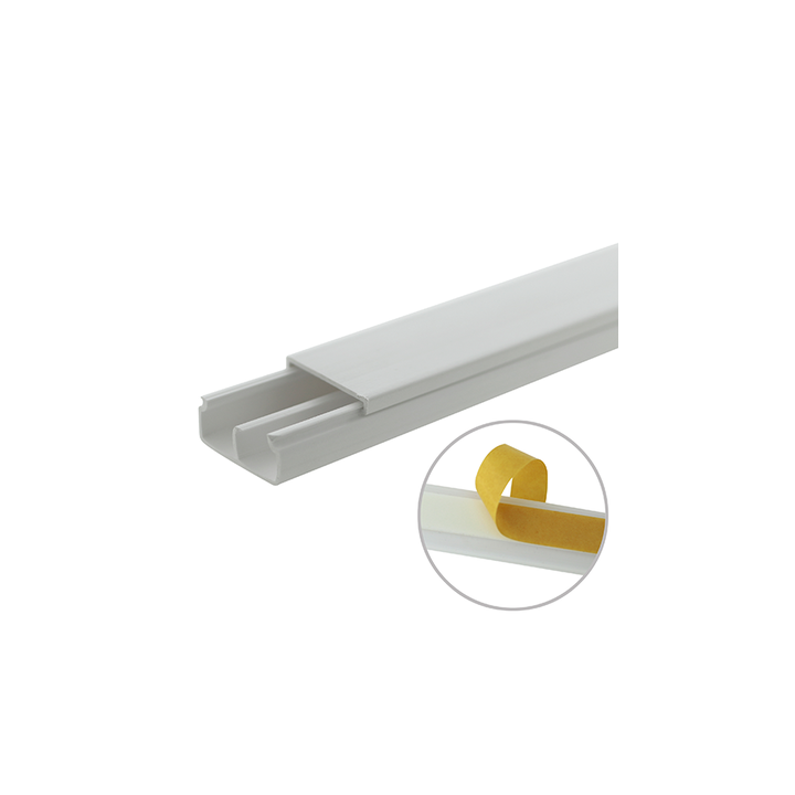 Canaleta blanca de PVC auto extinguible, con división, 20 x 10 mm, tramo 6 pies, con cinta adhesiva (5101-21252)