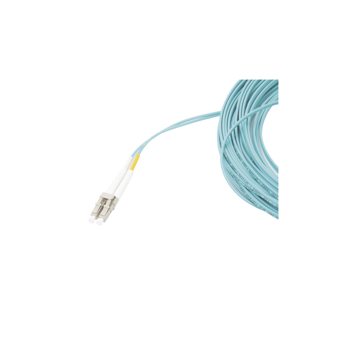 Jumper de Fibra Óptica Multimodo 50/125 XGLO OM3, LC-LC Duplex, OFNR, Color Aqua, 15 Metros (49.21 Pies)
