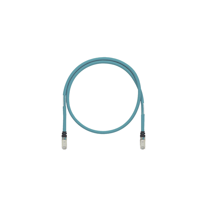 Patch Cord Cat6A de Grado Industrial 600V, Blindado SF/UTP, Calibre 26 AWG, Color Aqua, 60 cm (23.62 pulgadas).