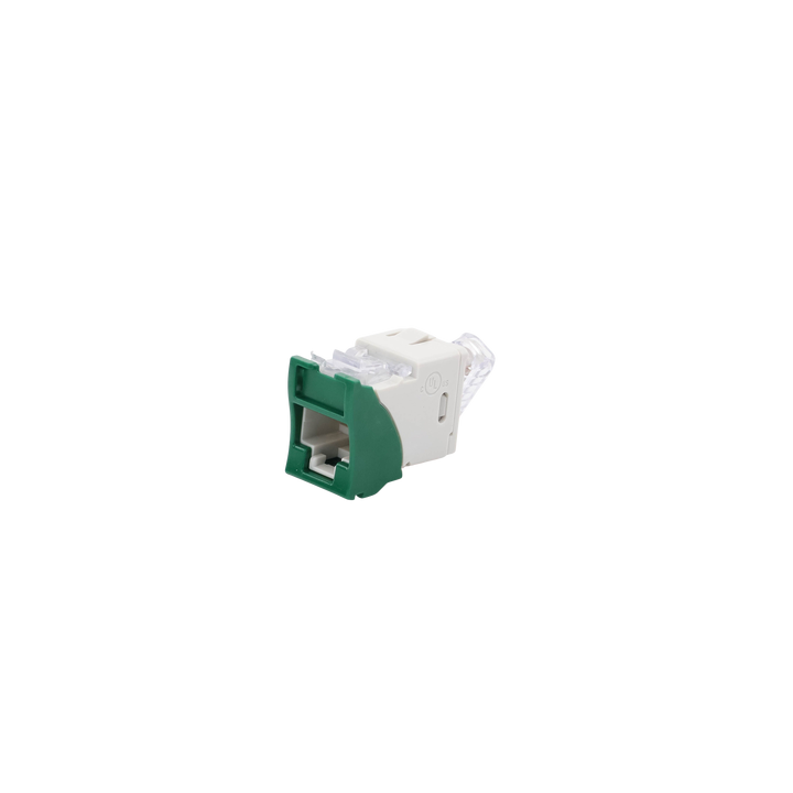 Jack UltraMAX Cat5e, UTP, Montaje Híbrido en Placa de Pared (Plano y Angulado), Color Verde, Punch Down