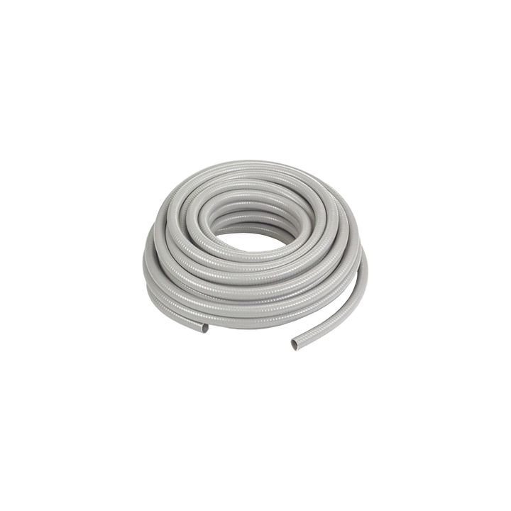 Manguera hermética tipo PolyTuff no metálica gris de 3/4", 100 pies. Uso comercial/industrial.
