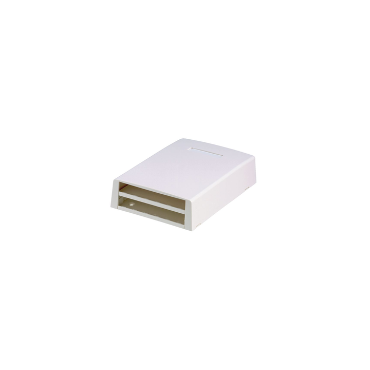 Caja de Montaje en Superficie, con Accesorio para Resguardo de Fibra Óptica, para 12 Módulos Mini-Com, Color Blanco