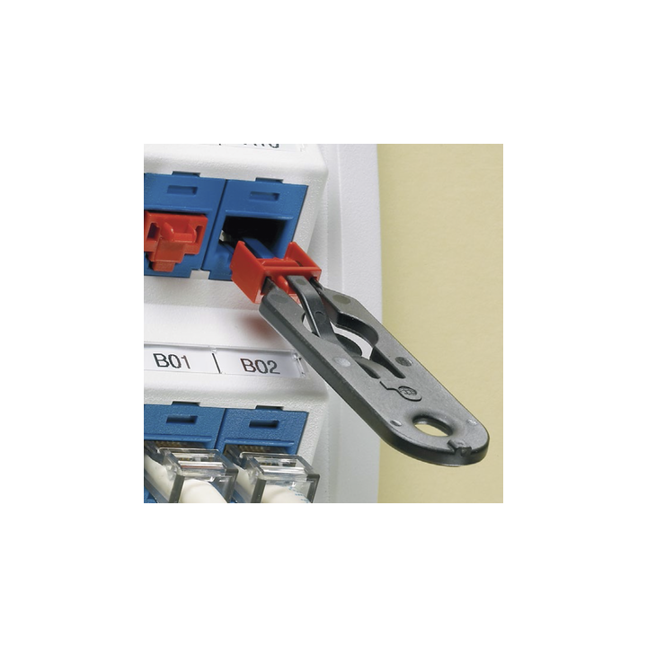 Kit de 10 Dispositivos para Bloquear Puertos Jack RJ45, Color Rojo, Incluye Llave de Extracción