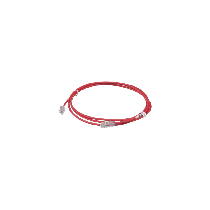 Cable de Parcheo UTP Cat6A, CM/LSZH, Diámetro Reducido (28AWG), Color Rojo, 2.13 Metros (7 Pies)