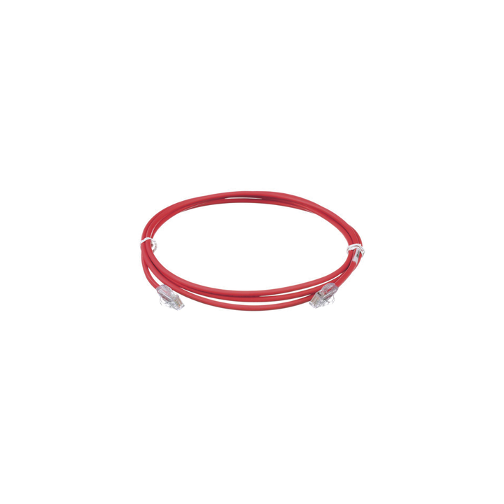 Cable de Parcheo UTP Cat6A, CM/LSZH, Diámetro Reducido (28AWG), Color Rojo, 2.13 Metros (7 Pies)