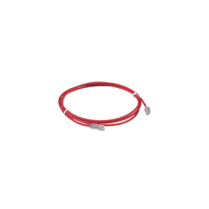 Cable de Parcheo UTP Cat6A, CM/LSZH, Diámetro Reducido (28AWG), Color Rojo, 2.13 Metros (7 Pies)
