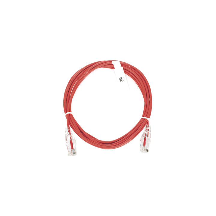 Cable de Parcheo Slim UTP Cat6 - 3 Metros (9.84 Pies) Rojo Diámetro Reducido (28 AWG)