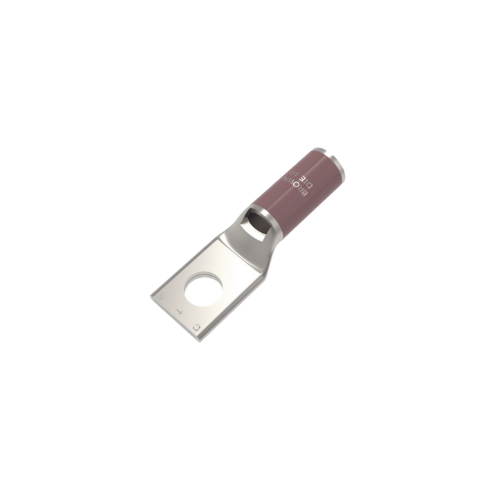 Zapata Terminal de Compresión de Cobre Electrolítico Estañado de Cañón Corto para Tornillo de 1/2" y Calibre 4 AWG.