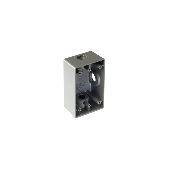 Caja Condulet FS de 1/2" ( 12.7 mm) con tres bocas a prueba de intemperie.
