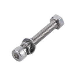 1 Tornillo Allen Milimétrico de Acero Inoxidable  M8-1.25 x 16 / Con 1 Tuerca, 1 Arandela de Presión y 1 Plana / Para