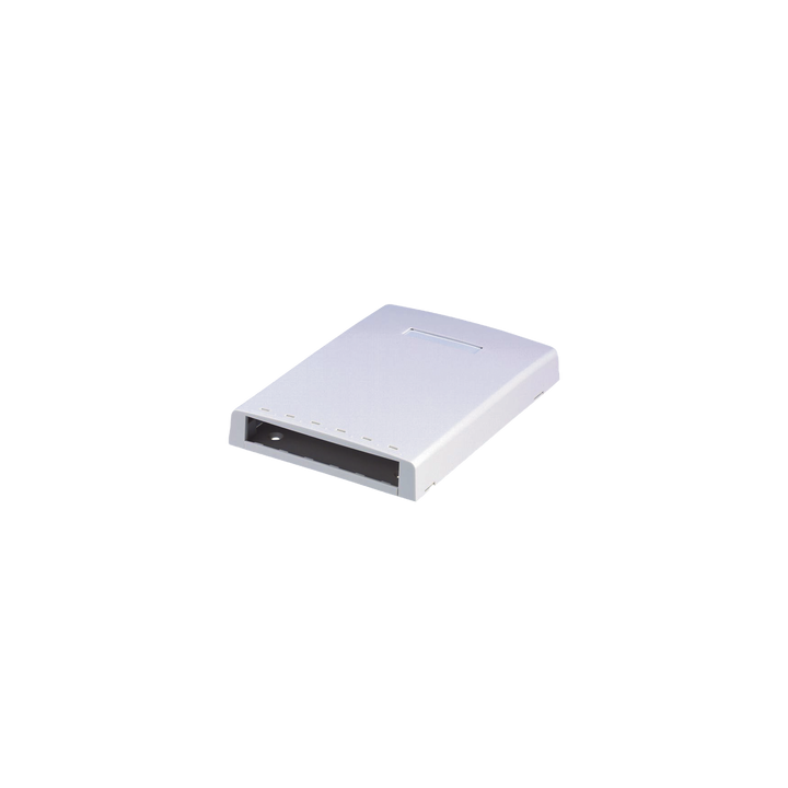 Caja de Montaje en Superficie, con Accesorio para Resguardo de Fibra Óptica, para 6 Módulos Mini-Com, Color Blanco