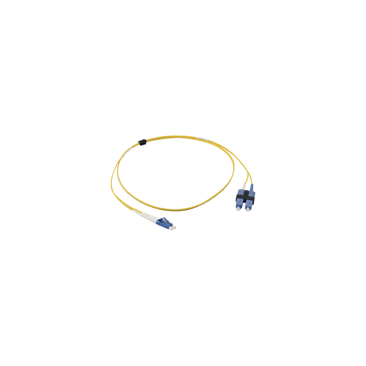 Jumper de Fibra Óptica Monomodo (OS2), XGLO, Riser, LC/UPC-SC/UPC Duplex, OFNR, Color Amarillo, 1 Metro (3.28 Pies)