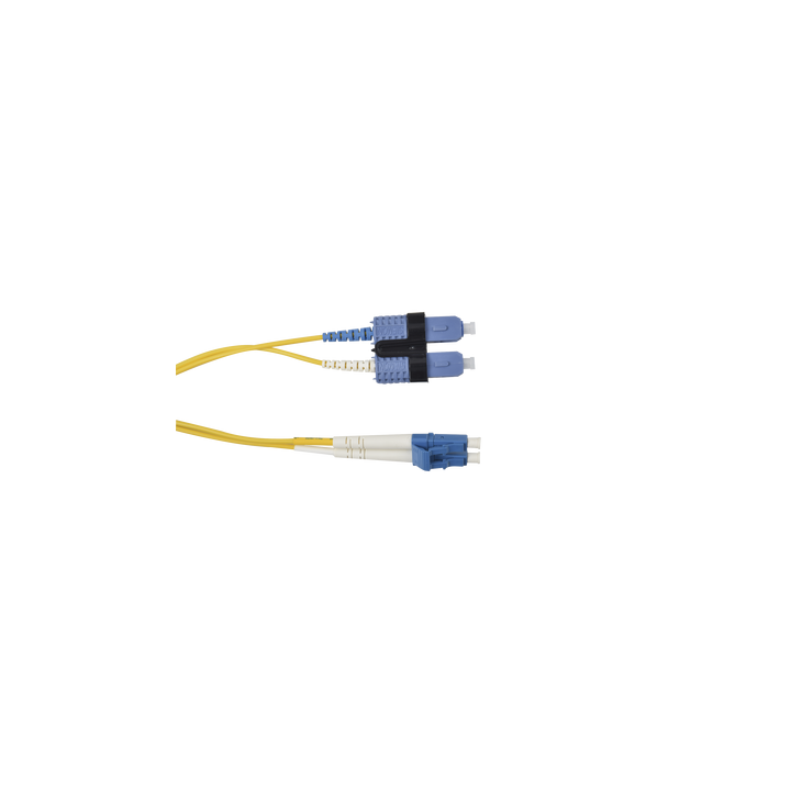 Jumper de Fibra Óptica Monomodo (OS2), XGLO, Riser, LC/UPC-SC/UPC Duplex, OFNR, Color Amarillo, 1 Metro (3.28 Pies)